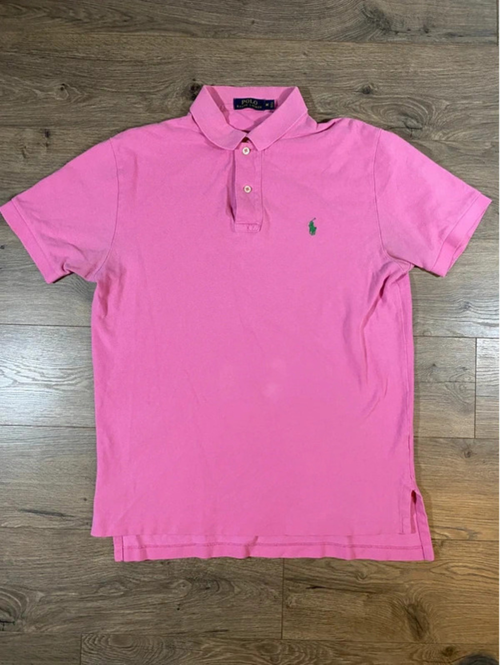 Polo Ralph Lauren Mens M Pink Green Pony 100% Cotton Pique Polo Shirt